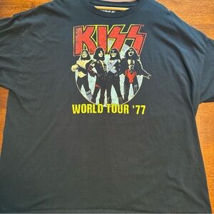 KISS band shirt 3XL black t-shirt - retro World Tour 77 - rock band